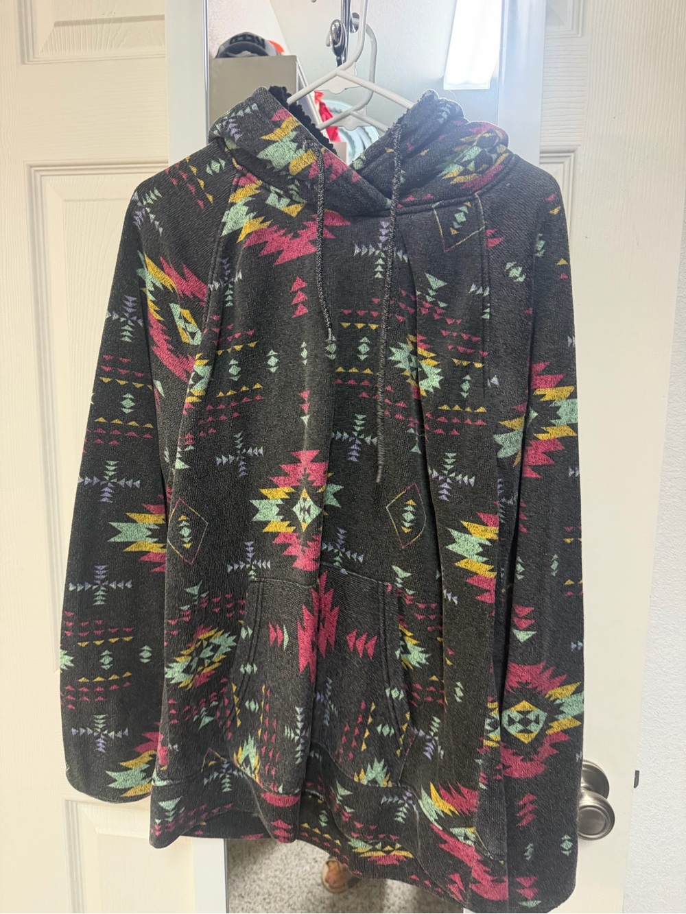Rue21 Dark Gray Aztec Print Hooded Pullover with Multicolor Accents